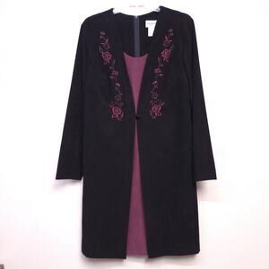 Vintage Whimsigoth Dress Size 14 Fashion Bug Black Rose Embroidered Cardigan